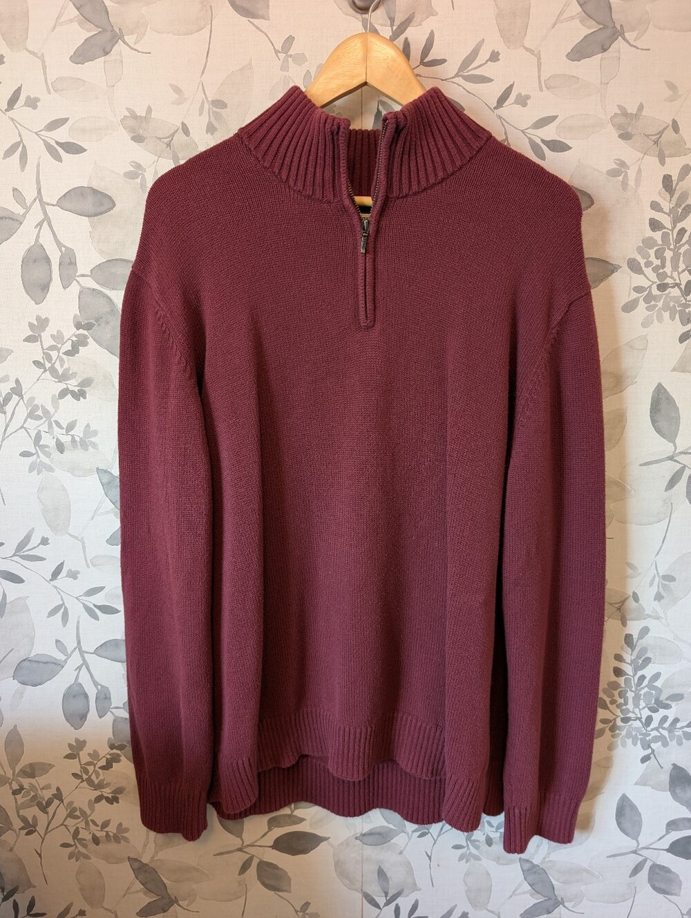100% Cotton Goodthreads Men's Quarter-Zip Sweater in Burgundy